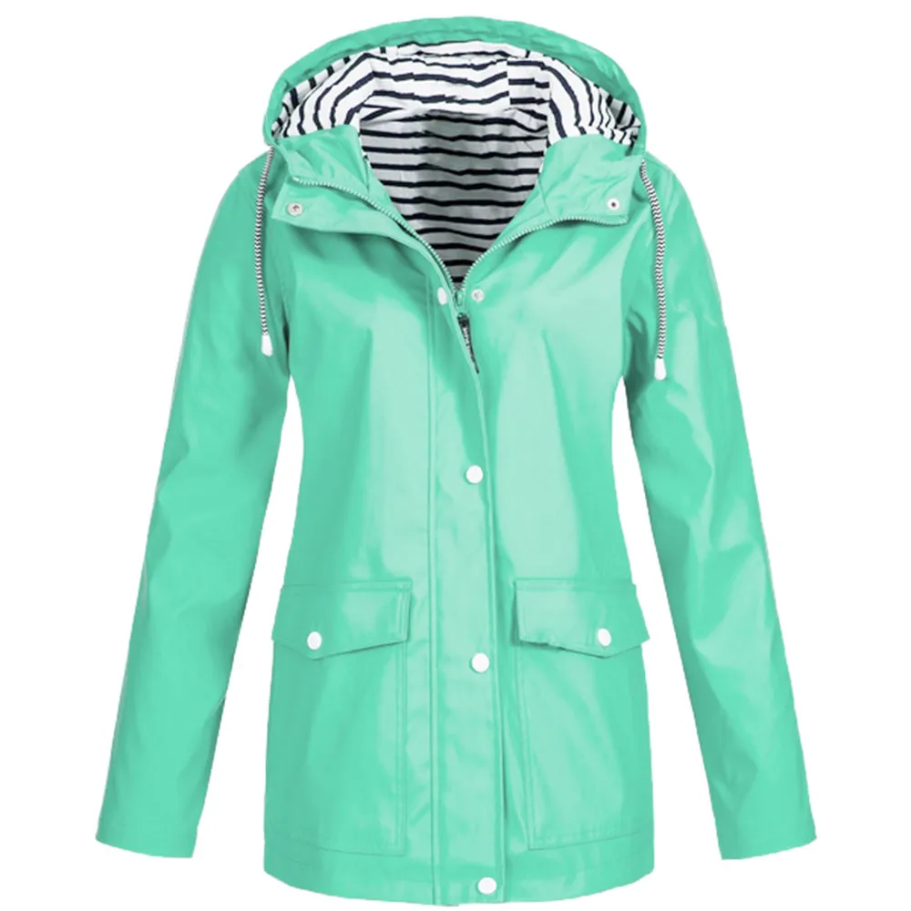 Весенняя женская однотонная дождевик для улицы плюс Водонепроницаемый дождевик с капюшоном ветронепроницаемая обычная куртка на молнии chaqueta tachuelas 3,1 - Цвет: Mint Green