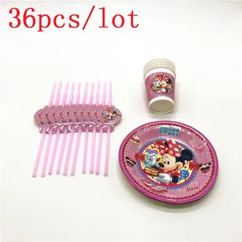 

36Pcs/Lot Disney Minnie Mouse Theme Cups+Plates+Straw Wedding Festival Kid Girl Birthday Party Plastic Straw Decoration Supply