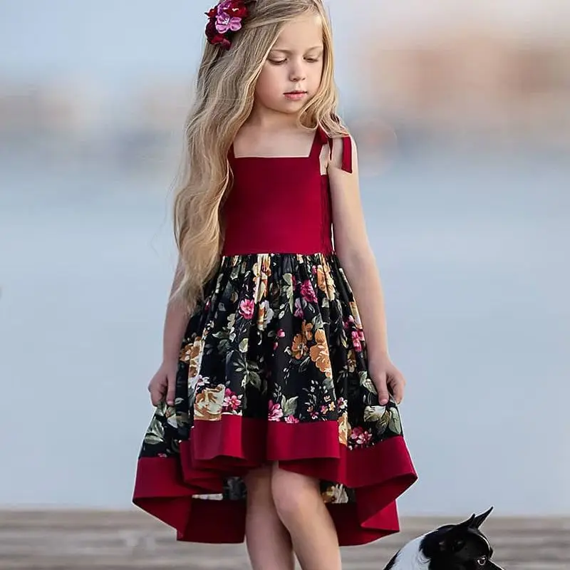 Summer Casual Baby Girls Floral Print Irregular Design Dress Cotton ...