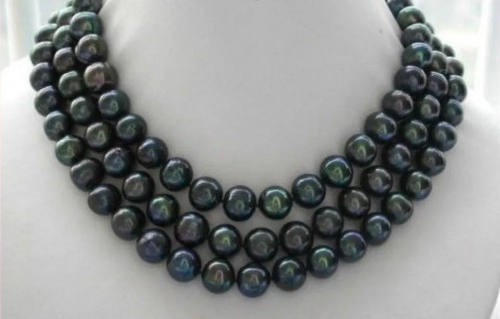 

FREE SHIPPING>>>@@ > N1517 Natural AAA 9-10mm black tahitian pearl necklace 48
