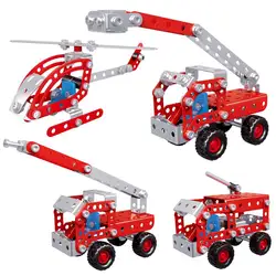 2018 новый творческий четыре-в-одном Металл пожарная машина серии собранные строительные блоки игрушки детские головоломки разборка сплава
