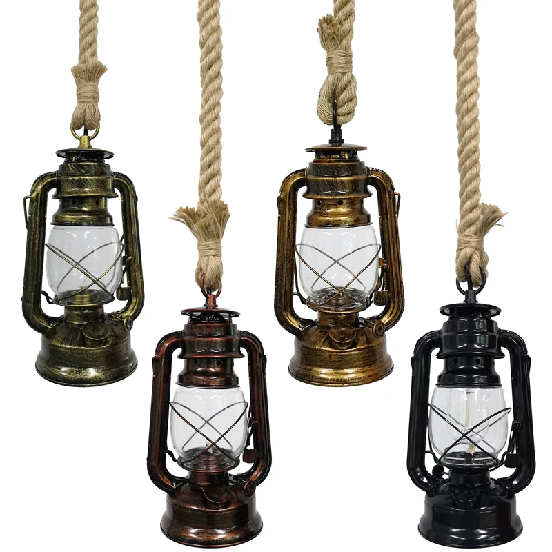 Vintage Hemp Rope Hanging Lantern Pendant Lamp Pendant Lights