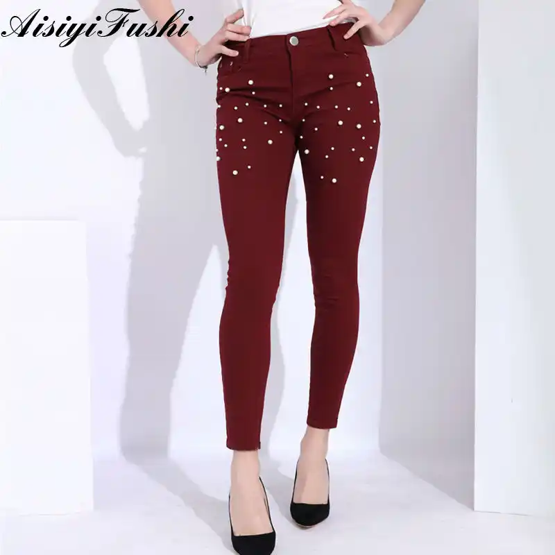 red jeans women's skinny