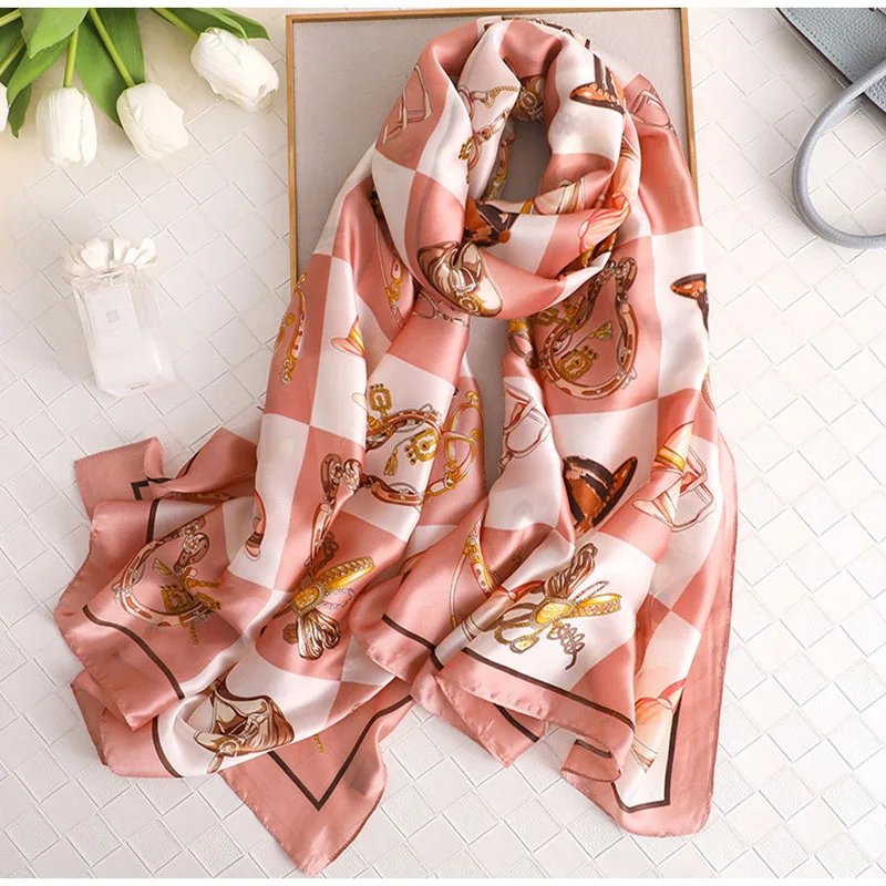 

2019 New Silk Women Scarf Eur Fashion Stroll Paris Print Scarves Wraps Headband Brand Gift Large Luxury Shawl Hijab