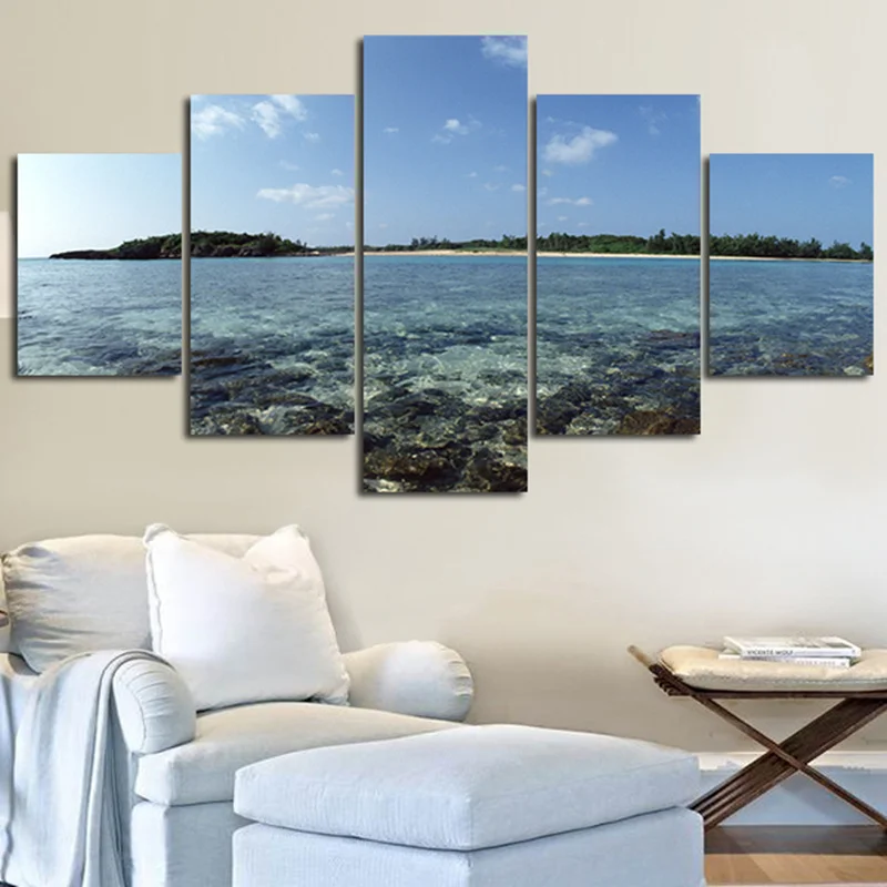 Rushed 5 Panels Unframed Canvas Painting Landscape Clear Seawater ...