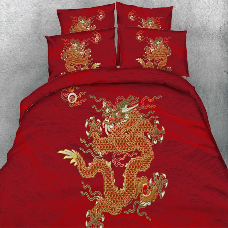 

Red Bedding Sets Dragon Quilt/Duvet Cover Set Pillowcases Twin/Queen/King Size 2017 New