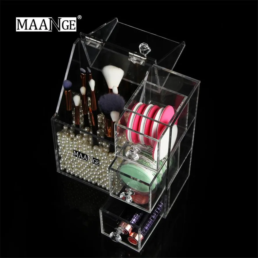 

New MAANGE 1PC Multifunctional Transparent Makeup Organizer Jewelry Organizer Clear Lipstick Rack Cosmetic Brush Storage Box