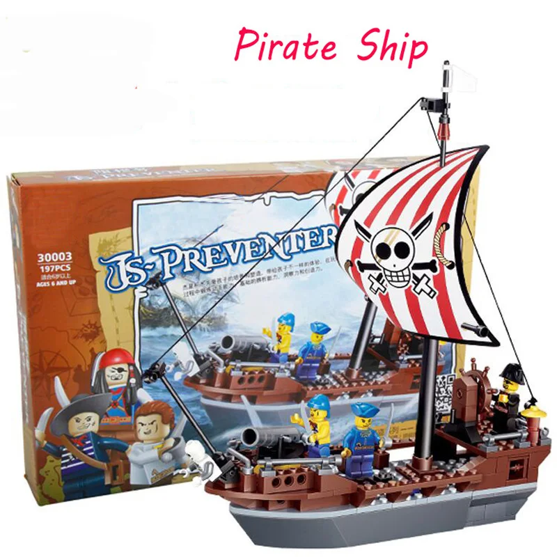 

197pcs Pirate Ship Building Blocks Toy Set Sailor Captain Children Enlighten Education Toys Compatible pirates of the caribbean