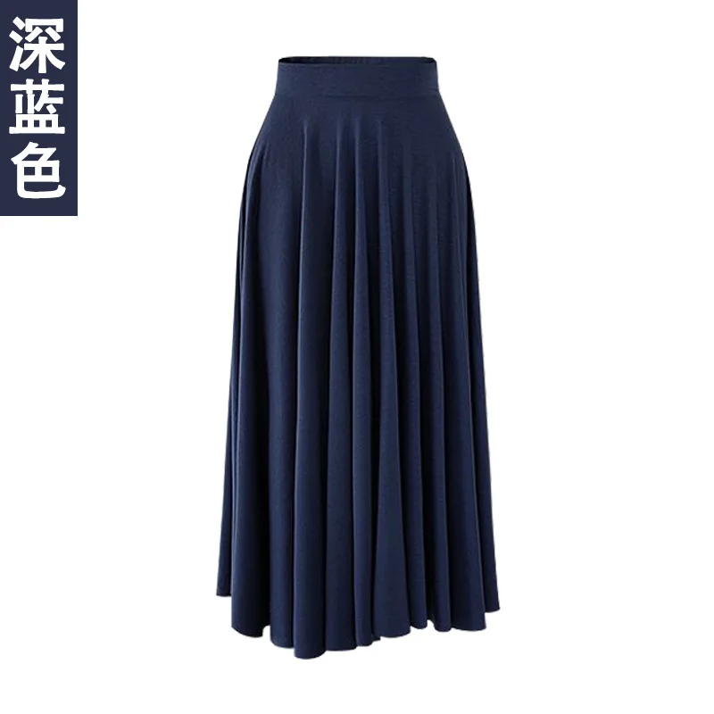 Женская летняя юбка размера плюс, новинка, свободная Однотонная юбка большого размера, длинная Плиссированная юбка с высокой талией, 3XL 4XL 5XL - Цвет: Dark Blue