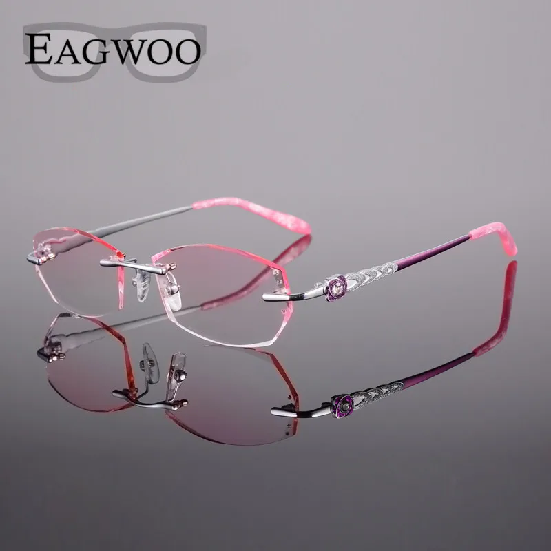 Titanium Eyeglasses Women Rimless Prescription Reading Myopia