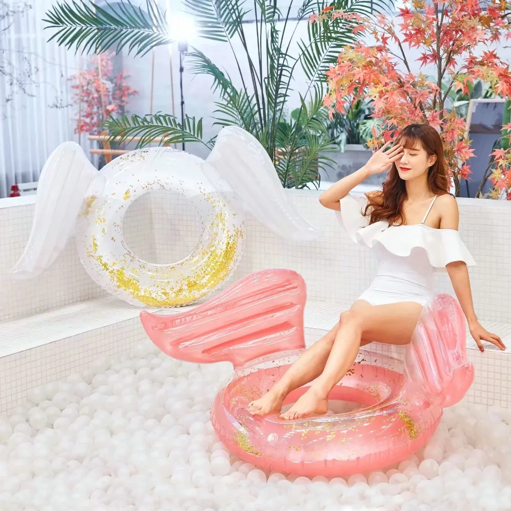 

New Giant Inflatable Flamingo Wings Swimming Ring Angel Wing With Colorful Glitters Pool Float Swimming Circle For Kids Adults