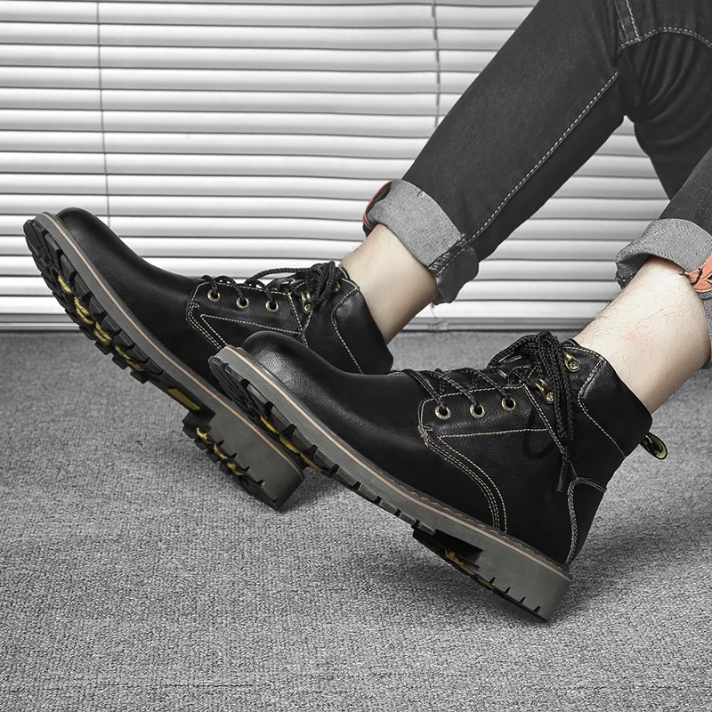 Высокое качество Натуральная кожа осенние мужские теплые ботильоны модные мужские ботинки зимние ботинки martin уличные рабочие ботинки мужская обувь