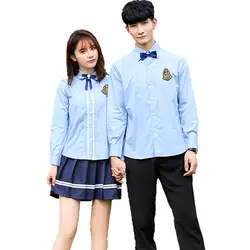 Японская школьная форма для мальчиков, Корейская школьная рубашка для девочек + юбка + галстук + значок, 4 шт./компл./комплект, одежда для