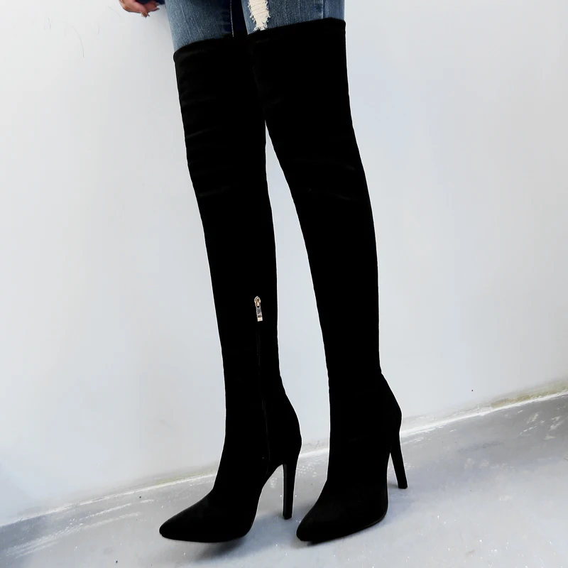 Annymoli/ботфорты; пикантные женские высокие сапоги на очень высоком каблуке; зимние сапоги до бедра на молнии; Весенняя женская обувь; Цвет Черный