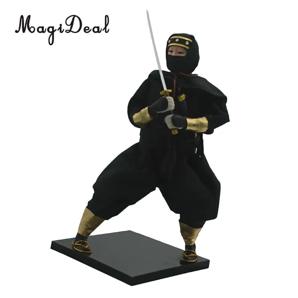 12inch Vintage Japanese Ninja Samurai Doll Figure in Black Clothes Home Decoration