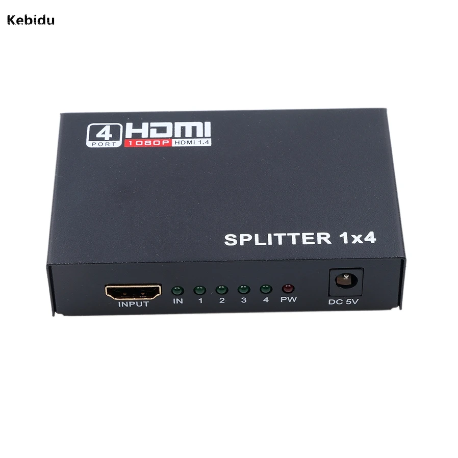 

Kebidu 1 in 4 out HDMI Splitter 5.1Gbps 1X4 4 Port 3D 1080p HDMI Hub Repeater Amplifier 1.4 With EU US Power For HDTV HDCP