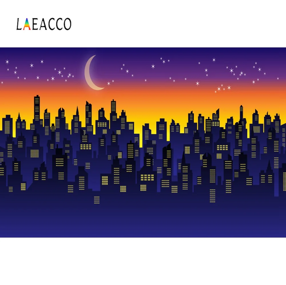 Laeacco Baby Comic Superhero Birthday Party Moon Star City Buildings Poster Photographic Backgrounds Photocall Photo Studio | Электроника