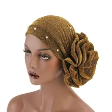 Мусульманский жемчуг полиэстер цветок Эластичный Тюрбан волосы с оборками шапки бини банданы шарф для головы головные уборы для женщин 10