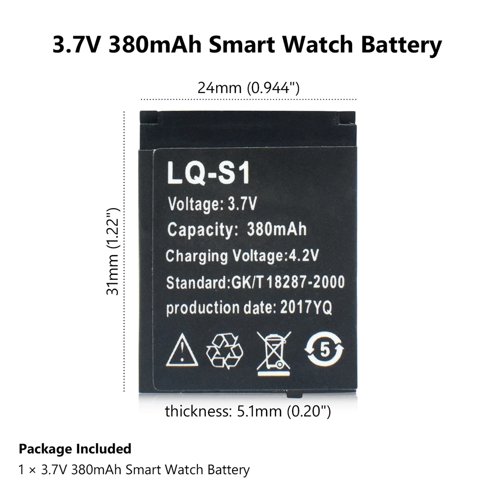 Одна штука перезаряжаемый 380 мАч LQ-S1 литий-полимерный литий-ионный аккумулятор умные часы батареи для DZ09 QW09 W8 A1 V8 X6 умные часы