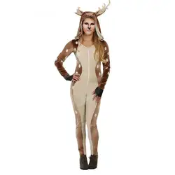 Deluxe качество взрослых для женщин пятнистого оленя косплэй костюмы Рождество удобные бархатные Животные костюм для выступлений