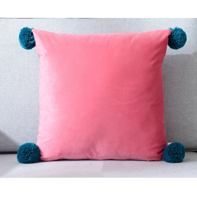 Наволочка из роскошного бархата однотонная Роскошная наволочка для мягкой подушки вытянутая наволочка с шариками Декор диван стул кровать 45*45 см - Цвет: peach blossom powder