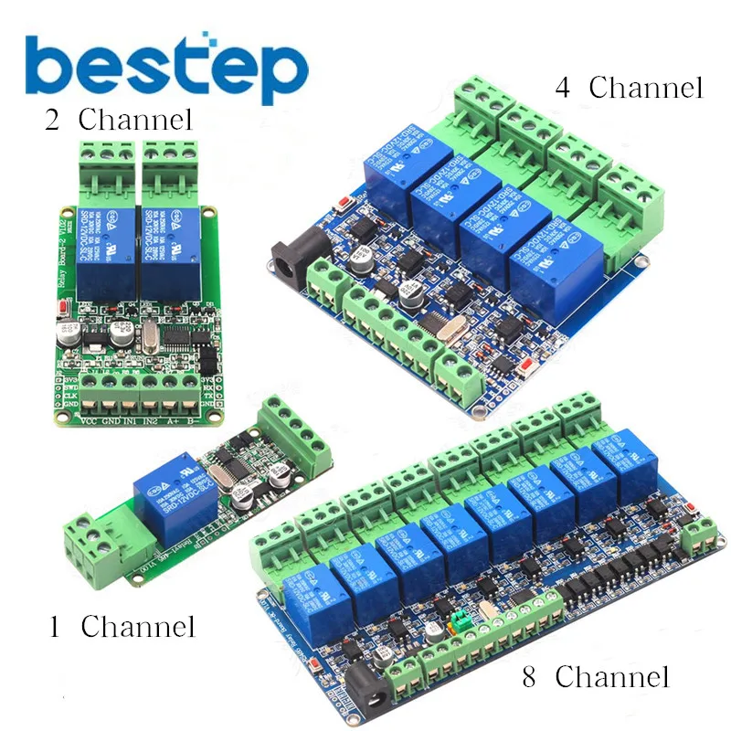 

Modbus-Rtu 1 2 4 8 Channel 12V Relay Module Switch Input / Output RS485 / TTL Communication