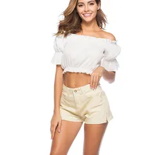 Тонкие джинсовые шорты прилив для женщин джинсы для летние повседневное одноцветное Цвет летняя с высокой талией короткие джинсы