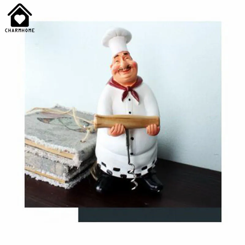 CharmHome Retro Resin Chef Figurine American Style White Kitchen Cook