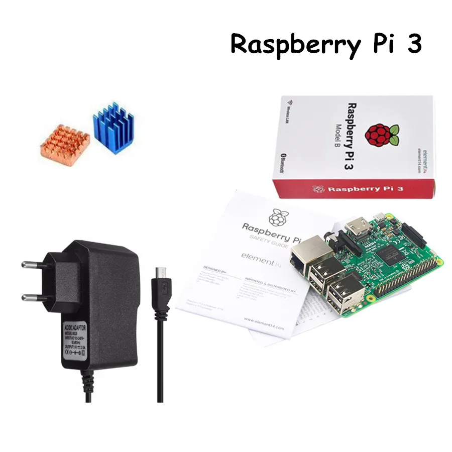 

3 in 1 New Original Raspberry Pi 3 Model B 1GB LPDDR2 BCM2837 Quad-Core 1.2 Ghz with Heatsinks + 5V 2.5A Power Supply