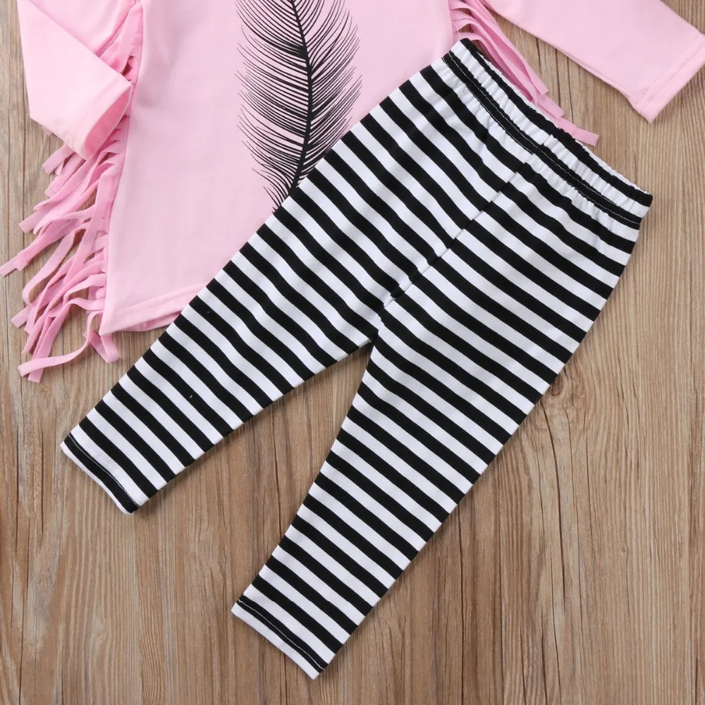 Tassel Girl Top T-Shirts Long Sleeve Striped Pants Kids Baby Girls Clothes Sets Cotton Cute Outfits Clothing Set Toddler