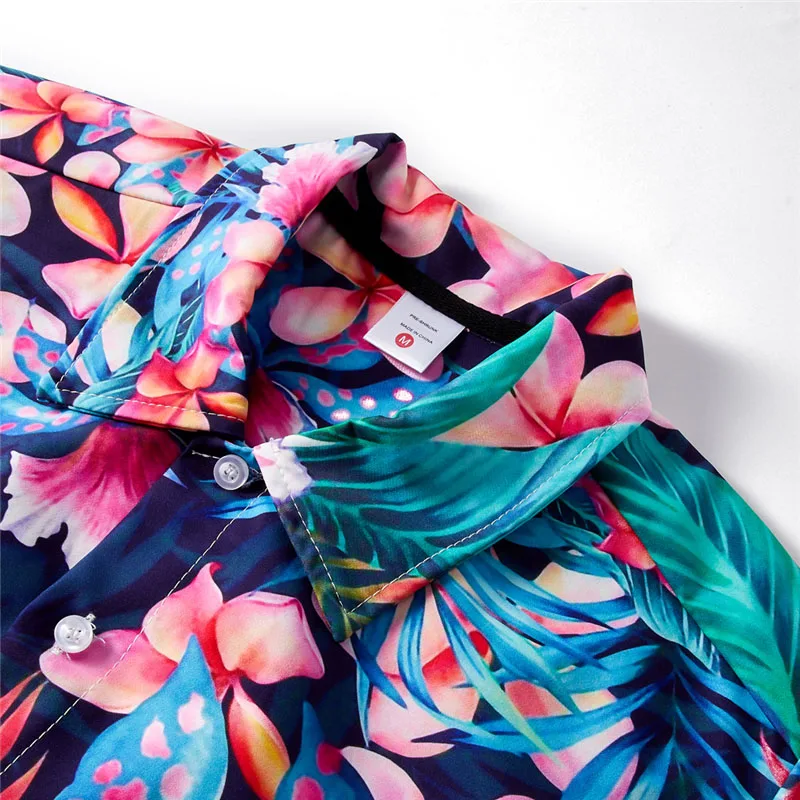 2019 الصيف الذكور قصيرة الأكمام قميص عارضة هاواي رجل اللباس قمصان Camisa الغمد الرجال الملابس زهرة طباعة قميص الشاطئ قميص