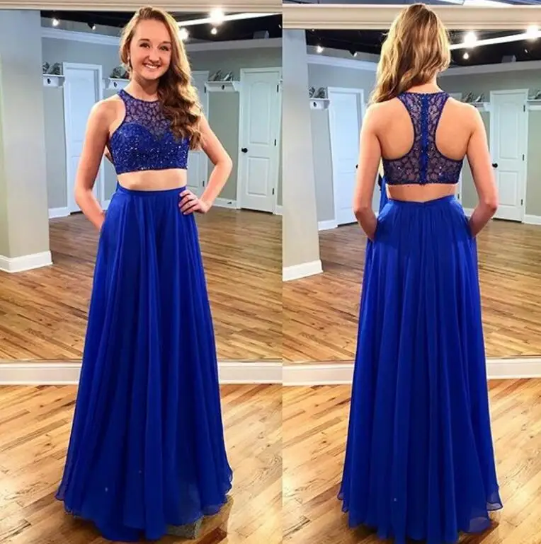 

Vestido de noche Two Pieces Royal Blue Evening Dress 2019 Party Dresses Beading Long Prom Dresses Sexy Saudi Arabia M2708