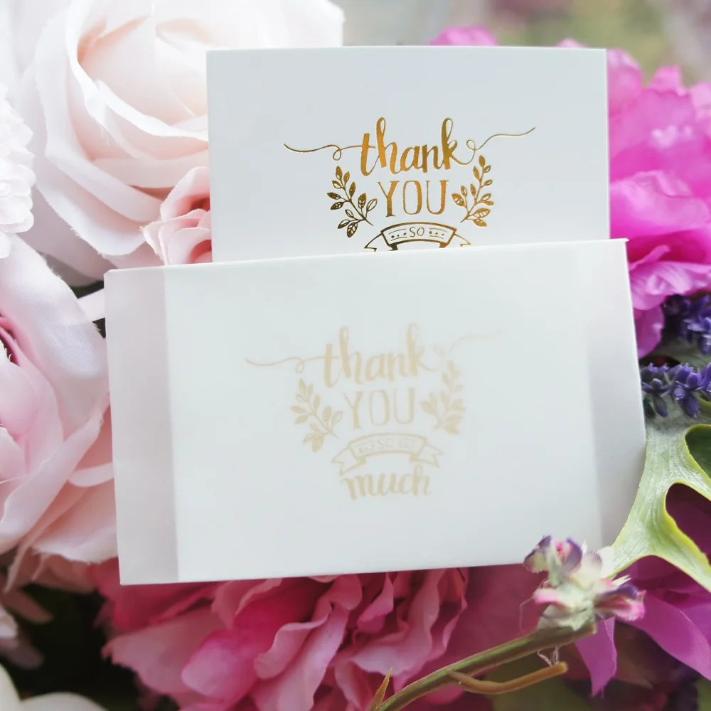

25pcs Mini thank you Card gold with transparent white envelope Scrapbooking DIY multi-use message cards gift party invitation