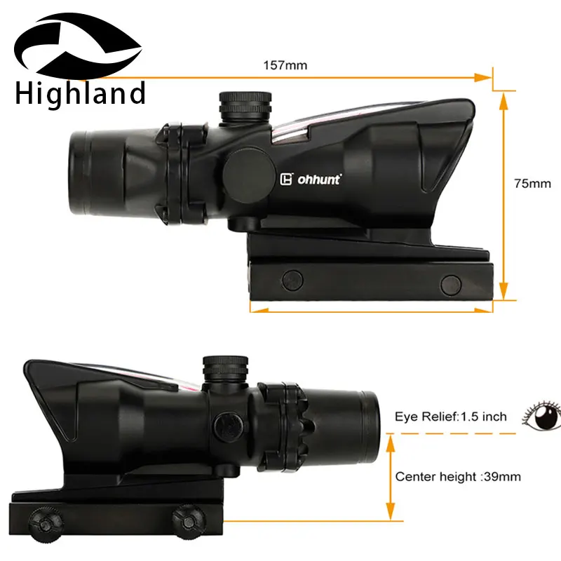 

Hunting 4X32 ACOG Real Fiber Scope BDC Chevron Horseshoe Reticle Tactical Optical Sights for cal .223 .308