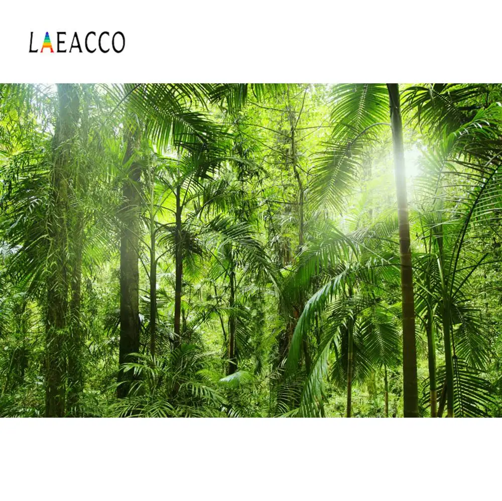 Фотофон Laeacco с тропическим дождем джунглями зелеными кустарниками пальмами