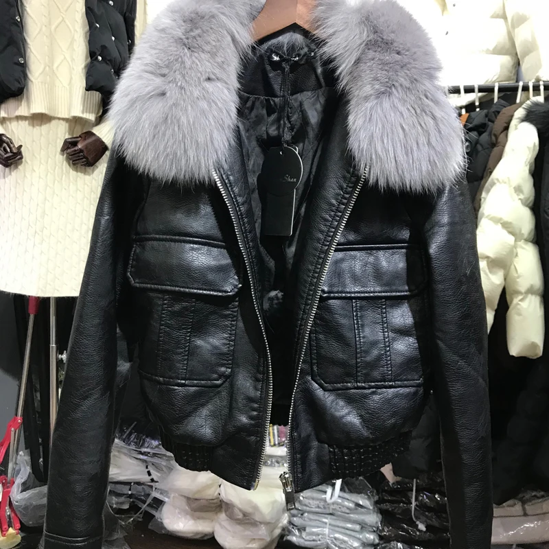 Хит, женские зимние теплые куртки из искусственной кожи с меховым воротником, женские белые и черные мотоциклетные и байкерские пальто