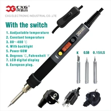Электрический паяльник C60W CXG с ЖК-дисплеем с регулируемой температурой, EU штекер, Сварочная паяльная станция, термокарандаш, 2 шт., наконечники, паяльник