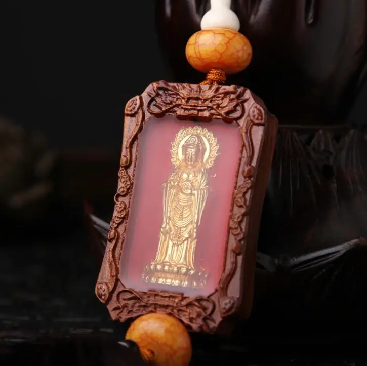 

Chinese Rosewood Wood Carved Lotus Guan Yin Kwan-yin Bodhisattva Exquisite Car Pendant Statue Gift