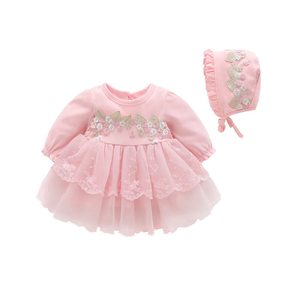 

Toddler Girl Princess Dress Kids Long Sleeve dress and Hat 2pcs baby Party Tutu Blue Lovely Cute Fall Winter Dresses Clothes