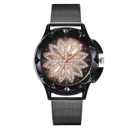 Aimocor часы модные vansvar повседневные кварцевые браслет из нержавеющей стали для женщин Lucky Flower Стразы роскошные часы montres femme#4M - Цвет: bk