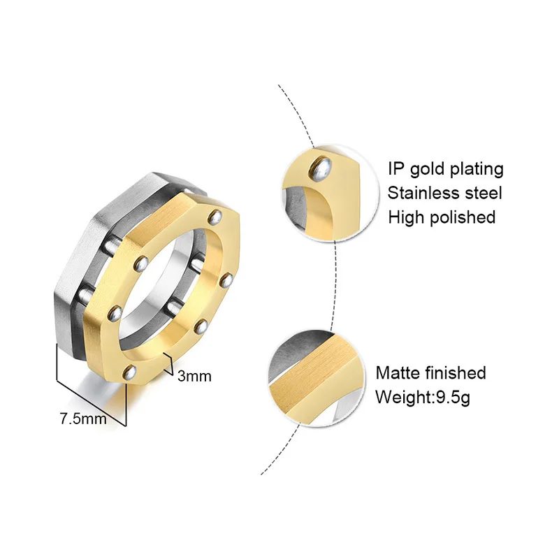 Двухслойное мужское кольцо из нержавеющей стали золото серебро два тона неправильный многоугольник коллекция геометрические ювелирные изделия
