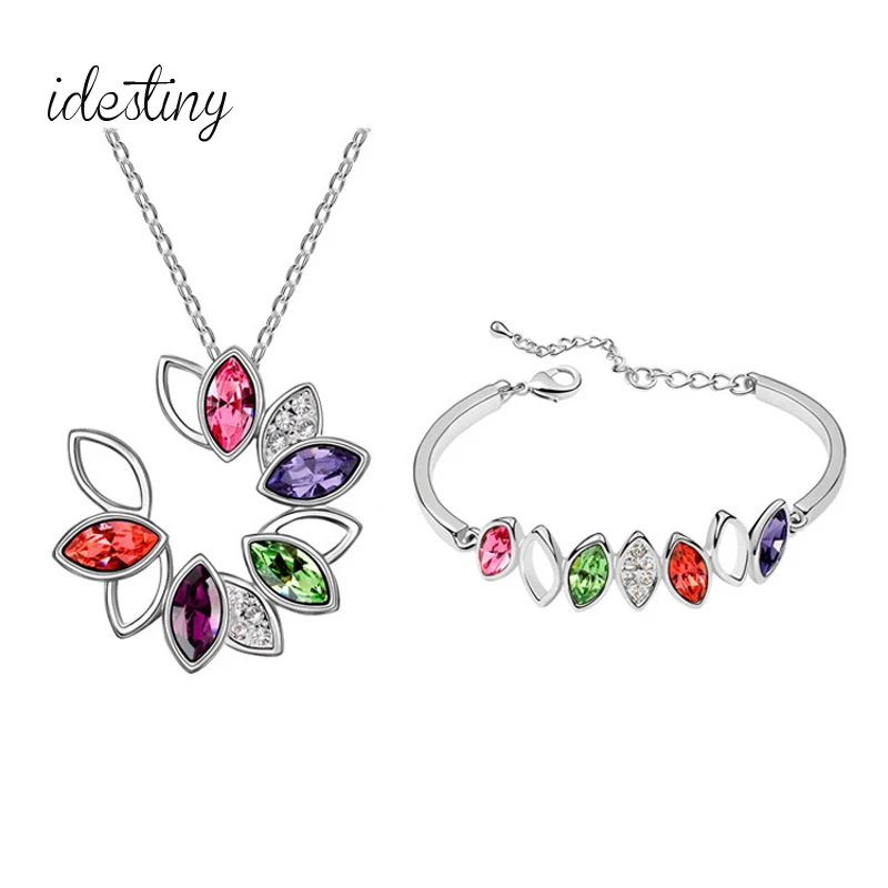 

11.11 New Higanbana Shaped Necklace and Bangle Bijoux Sets for Wedding Women Flower Jewerly Sets Made With Austrian Crystal