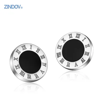 

ZINDOV New Shiny Roman Numerous Stainless Steel Nature Shell Stud Earrings Women Rose Gold Silver-Color Trendy Jewelry brincos