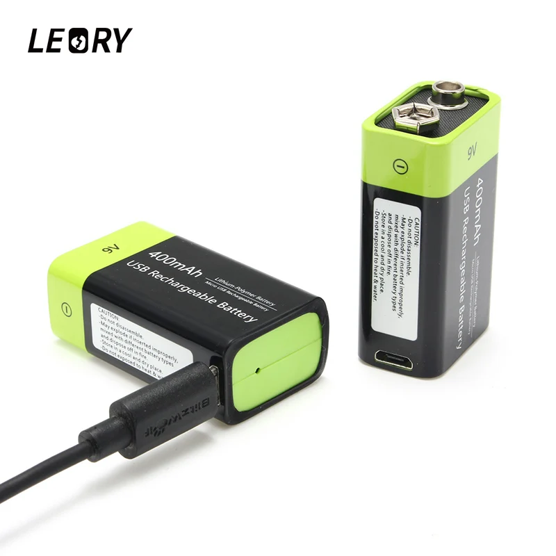 LEORY 2pcs ZNTER S19 9V 400mAh USB Lipo Rechargeable Battery Ultra Efficient 9V Lithium Polymer li