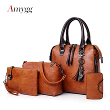 Роскошные женские Сумки из искусственной кожи, 4 шт. в комплекте, Женская композитная сумка с подвеской с кисточкой, сумки-шопперы для женщин, Большая вместительная сумка через плечо