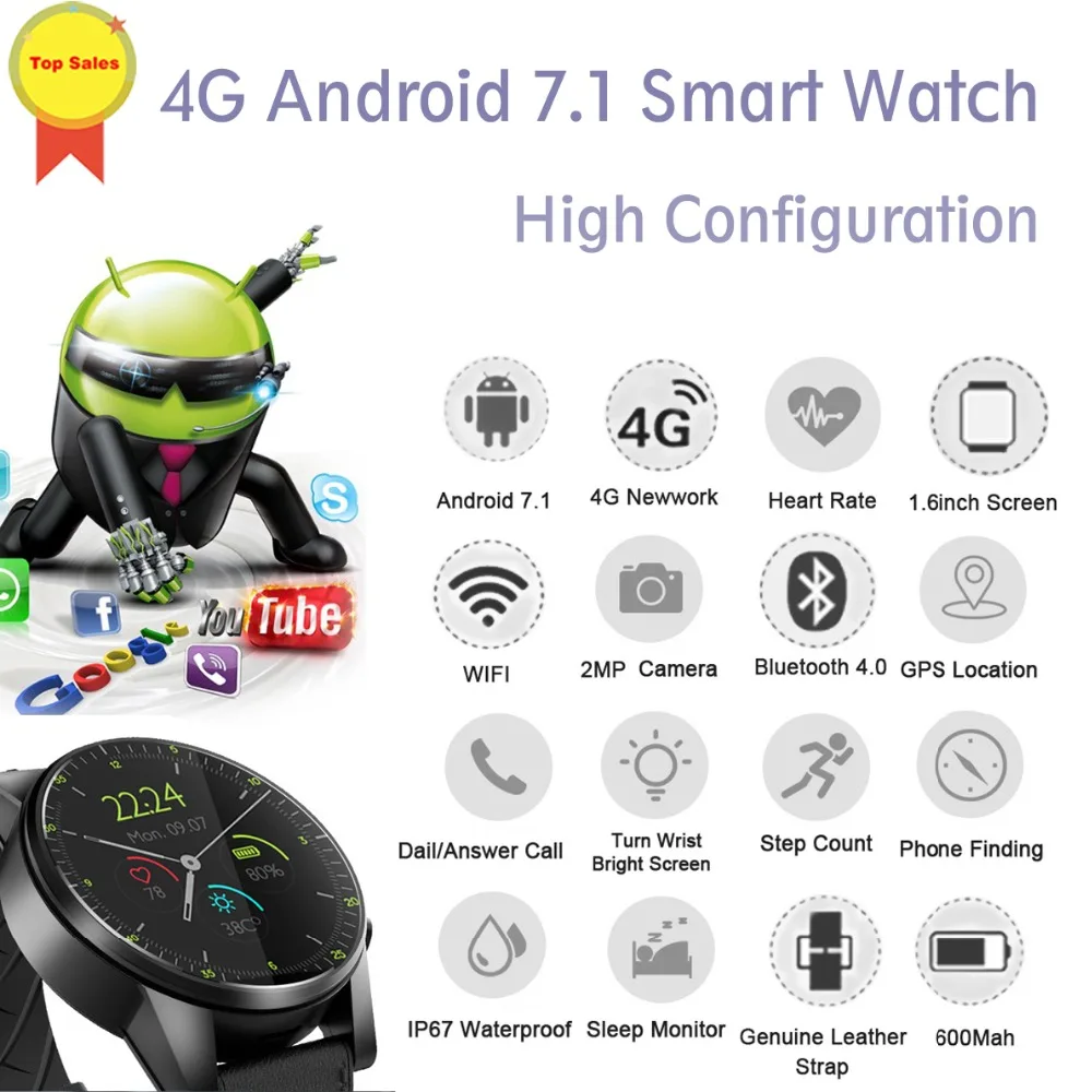 

2019 Smart Watch Android 7.1 3GB+32GB IP67 waterproof WIFI GPS 2MP Camera 1.6 Inch IPS google map 4G Smartwatch Men PK kw98 Z28