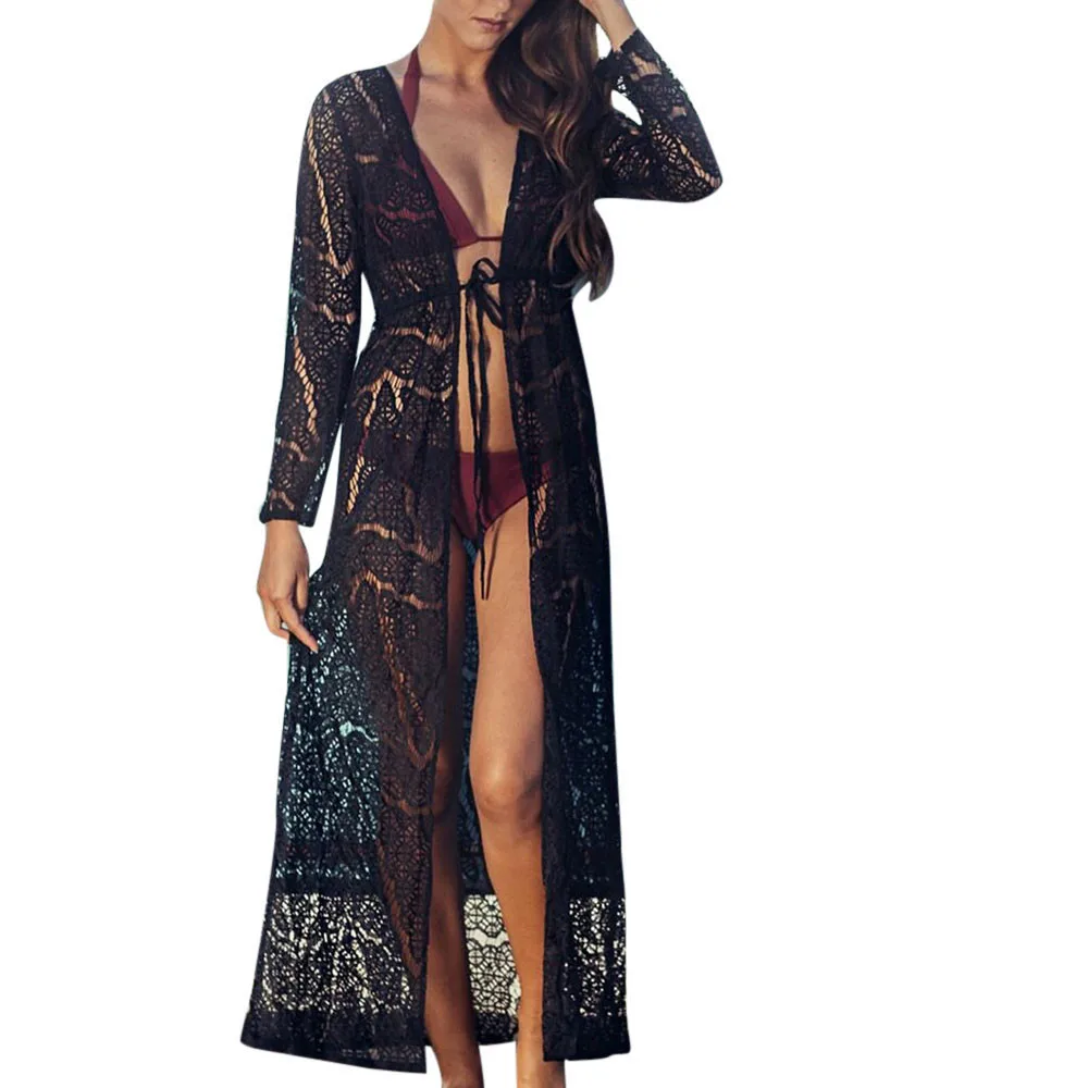 

Casual Long Jacket Women Boho Beach Bikini Maxi Cover Up Lace Kimono Plus Size Ladies Vacation Casual Long Sunscreen Jacket -
