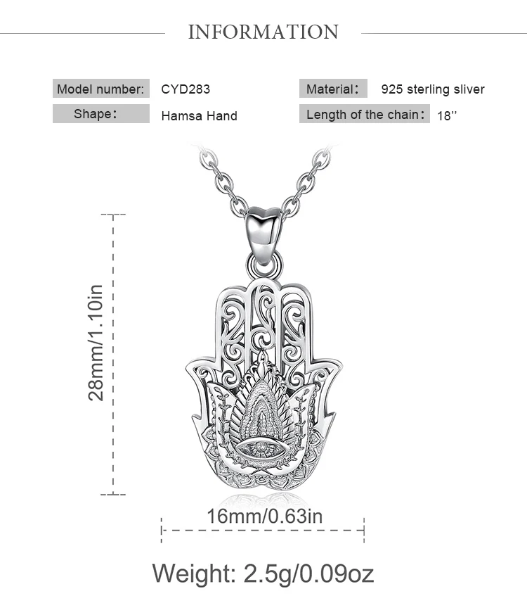 EUDORA 925 пробы Серебряное ожерелье с подвеской в виде руки хамсы на удачу, очаровательное ювелирное изделие, подарок на день рождения девочки мальчика D283