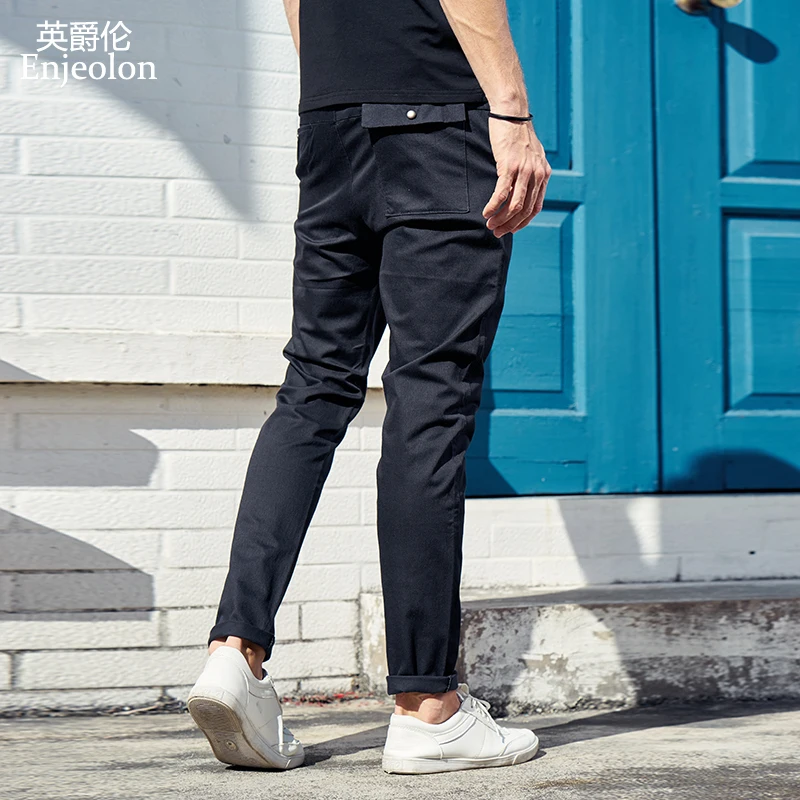 

Enjeolon new long trousers pants men casual pants male solid cotton straight pants full length casual pants for men Kz6167