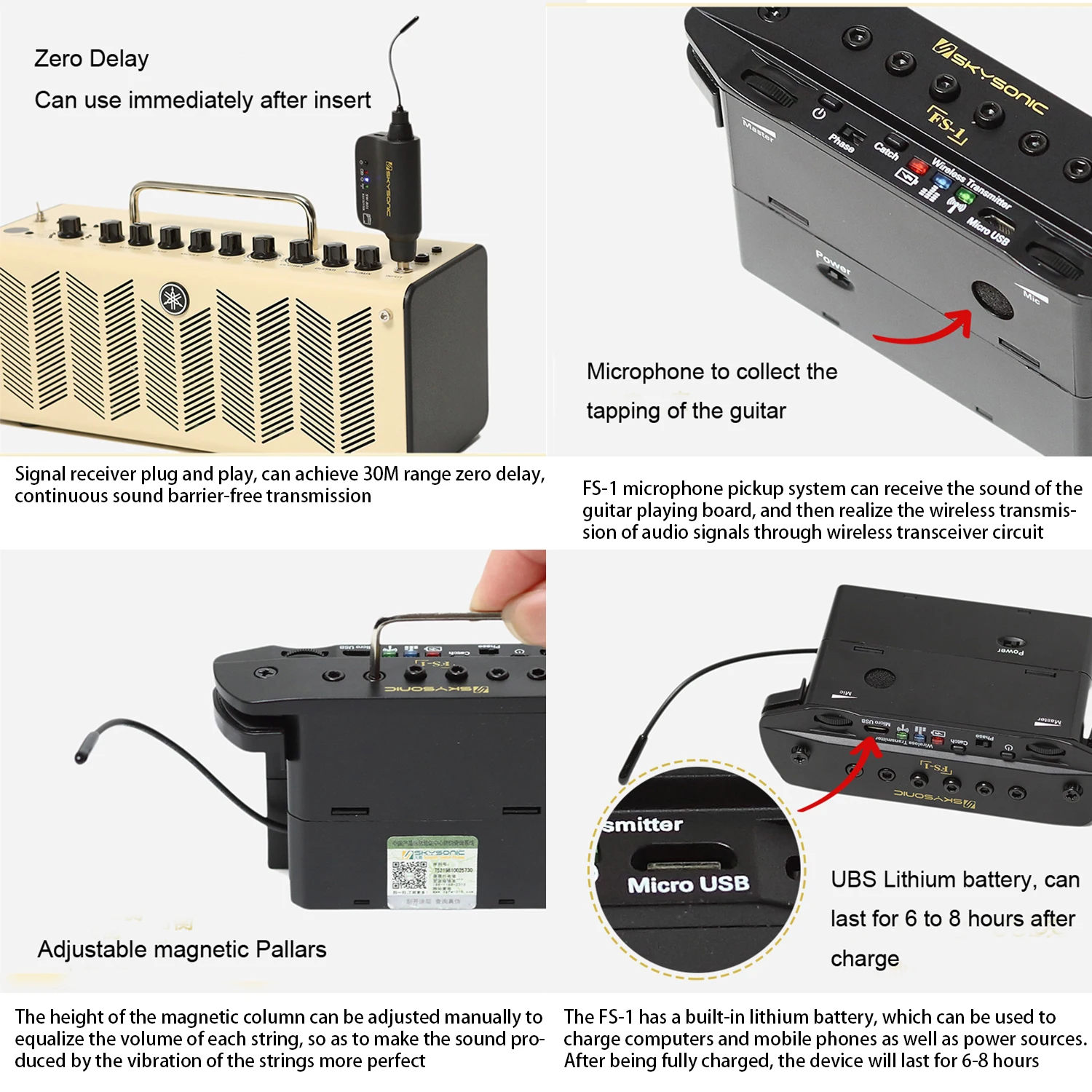 Skysonic FS-1 folk acoustic guitar active pickup wireless accessories free opening hole playing stage soundtrack Skysonic FS-1 folk acoustic guitar active pickup wireless accessories free opening hole playing stage soundtrack